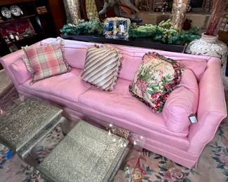 92”L x 34”D custom raw silk down-filled sofa LAST CHANCE PRICE $350
