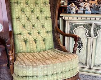 One of a pair of Custom Thomasville Cane Wingback Chairs
