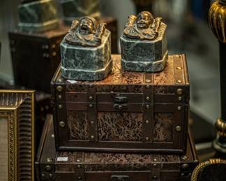 Pair of bronze babies on marble