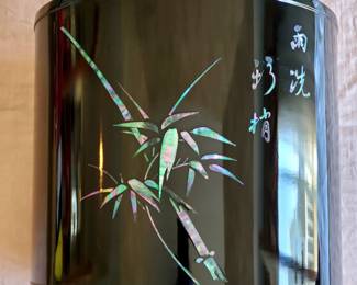 Black lacquer Asian  "gift basket" with abalone inlay