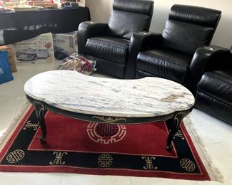 Marble top coffee table - Italian Provincial. Chinese rug