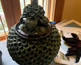 Michoacan glazed pineapple lidded jar