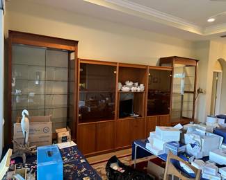 End cabinets with glass sliders 44” wide, 91.5” tall, 21.5” deep
3 middle cabinets (each are) 35” wide, 79” tall, 23”deep