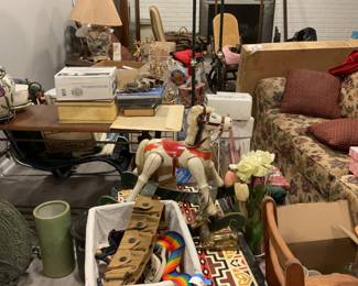 Basement with Grand Fathers Click, vintage toys Lamps