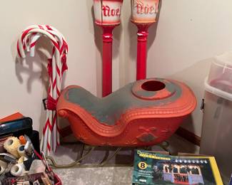 Vtg. Christmas sleigh , candy canes, Noel light posts