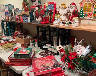 Tables chock full of Christmas decor