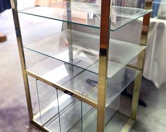 Vintage 80s Brass and glass media/vinyl record stand