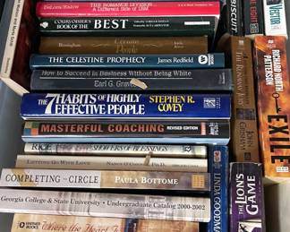 Books/Music/Media
Political
Thrillers
History
Workplace management/strategy
Motivational
Travel
Metaphysical & health
Jazz CDs, Vinyl, VHS
Vintage and new sheet music
