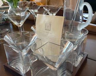 Designer and vintage barware including a Cubist Martini set