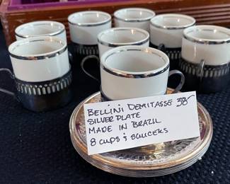 Bellini Demitasse silver plate cups and saucers (Made in Brazil)