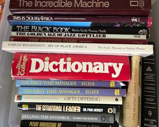 Books/Music/Media
Political
Thrillers
History
Workplace management/strategy
Motivational
Travel
Metaphysical & health
Jazz CDs, Vinyl, VHS
Vintage and new sheet music
