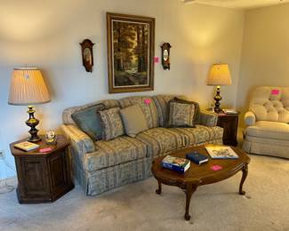 Great sofa, super comfy! Vintage tables and lamps