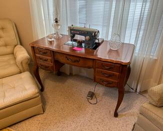 White Furniture Co Sewing Machine in French Provincial desk cabinet