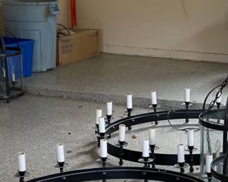 3 restoration hardware big black circle lights $150 each