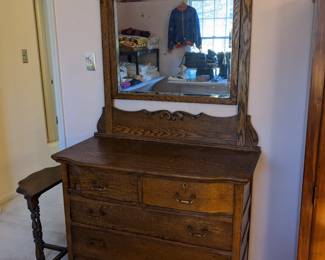 LOT 6 - ANTIQUE DRESSER  41.5 W X 20 D X 32 H (76 TO TOP OF MIRROR)