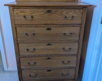 LOT 5 - ANTIQUE CHEST OF DRAWERS  33 W X 19 D X 48 H (52 TO TOP OF BACK PIECE)