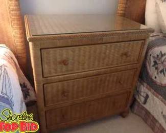 Lexington 3Drawer Wicker Dresser Chest with Glass Top Protector, Wicker Over Solid Wood
