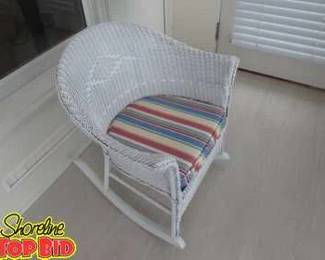 Antique Childrens White Wicker Rocker, Excellent Condition  with Seat Cushion