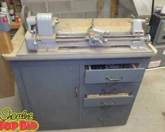 Sears Roebuck Metal Lathe on Cabinet, Also Drawers are loaded with accessories