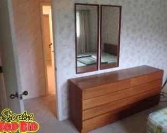 Danish Teak 8Drawer Dresser with 2 Danish Teak Wall Hanging Mirrors