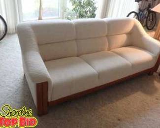 MidCentury Modern Upholstered  Teak Sofa, Like New Condition, Very Solid. From Smoke  Pet Free