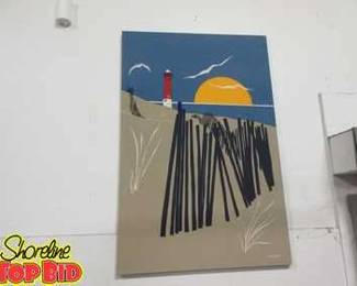 Vintage Marushka Lighthouse CanvasSilkscreen Print 1970s