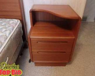 Danish Teak Nightstand, 2 Drawers with Curved Shelf