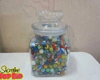 Glass Jar Full of Marbles Some Rare Ones