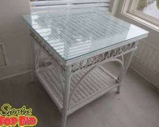 Lexington Wicker End Table with Glass Top Protector
