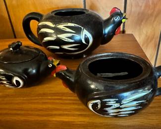 Vintage Redware stacking chicken tea pot