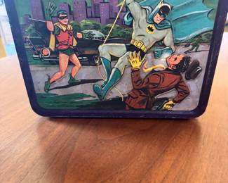 1966 Batman and Robin lunch box with thermos.
