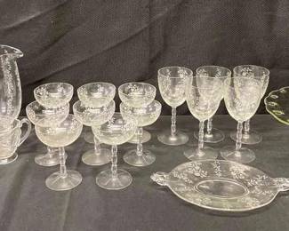 Fostoria Rambler Design Crystal Serve Ware And Teardrop Pedestal Cake Stand