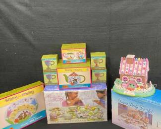 Easter Time Tea And Serving Lot Cracker Barrel  Garden Party Tea Set 