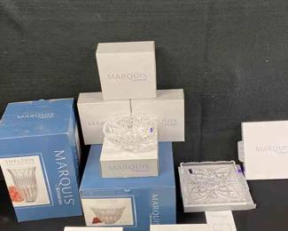 Marquis Glassware By Waterford 12 Vase 10 Bowl  Newberry Candy Dish  Heritage Square Tray 