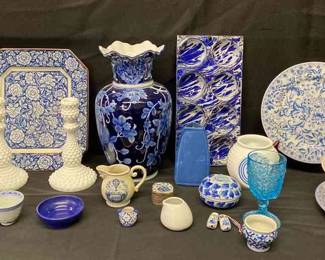 Beautiful Blue And White Mixed Glassware