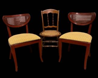 3 Chairs With Woven Cane