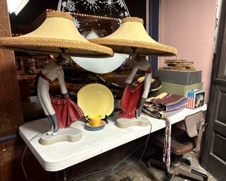 Mid Century Kitsch Matador Male and Female Figural Lamps pair