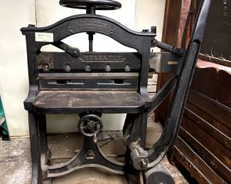 Reliance paper guillotine, cast iron paper cutter