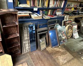 printer drawers, letterpress chase, blued mirrror, interview magazine