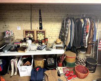 campaign buttons, mens suits, mens overalls, womens purses