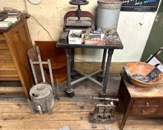 Turtle table for letterpress, water jug holder, book binder press, pipe press