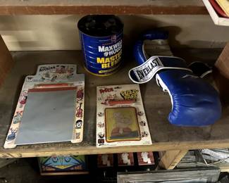 popeye fuzzy face, boxing glove, paints