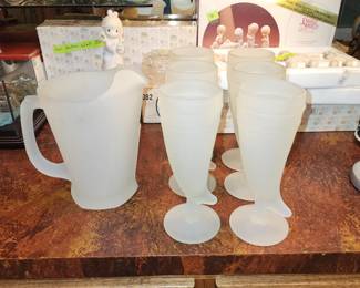 1960's Tiara Frosted Horn glasses with pitcher set