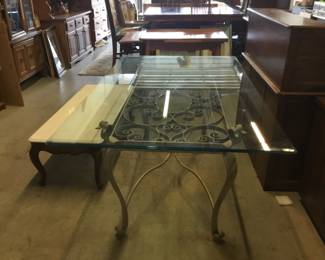 LARGE GLASS TOP TABLE WITH GLASS BASE -FREE! YOU PROVIDE HELP TO MOVE IT