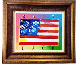 Peter Max Flag with Heart Original Painting