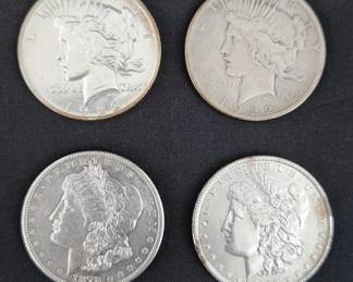 2 Morgan & 2 Peace Dollars - U. S. Silver Coins