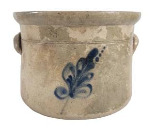Antique Eastern Salt Glazed Crock Blue Decoration