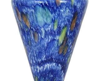 Blue Marbled Murano Glass Art Vase with Sticker
