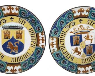 English Family Crest Majolica Charger Plates