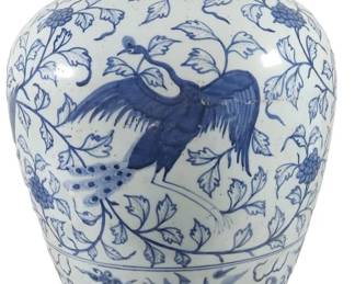 Chinese Blue and White Crane Floor Vase